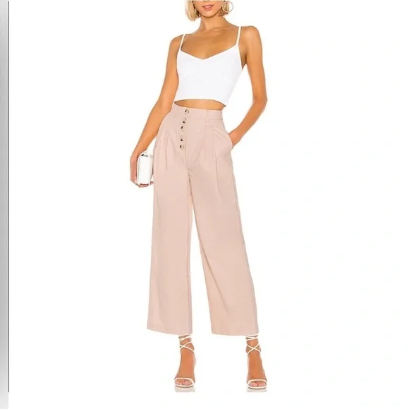 L’ACADEMIE REVOLVE Delphine Pant Blush Wide Leg Crop Khaki Women’s Size Small - Picture 1 of 16